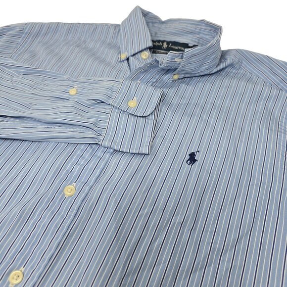 Ralph Lauren Button Down Dress Shirt Large Men's Long Sleeve Blue Striped - Picture 1 of 5